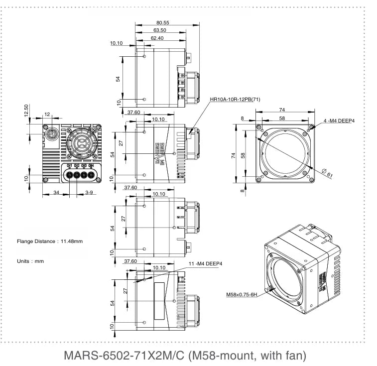 MARS-6502-71X2C-NF Camera Coaxpress Mechanical drawing 5 MARS-6502-71X2C-NF Camera Coaxpress Mechanical drawing 5
