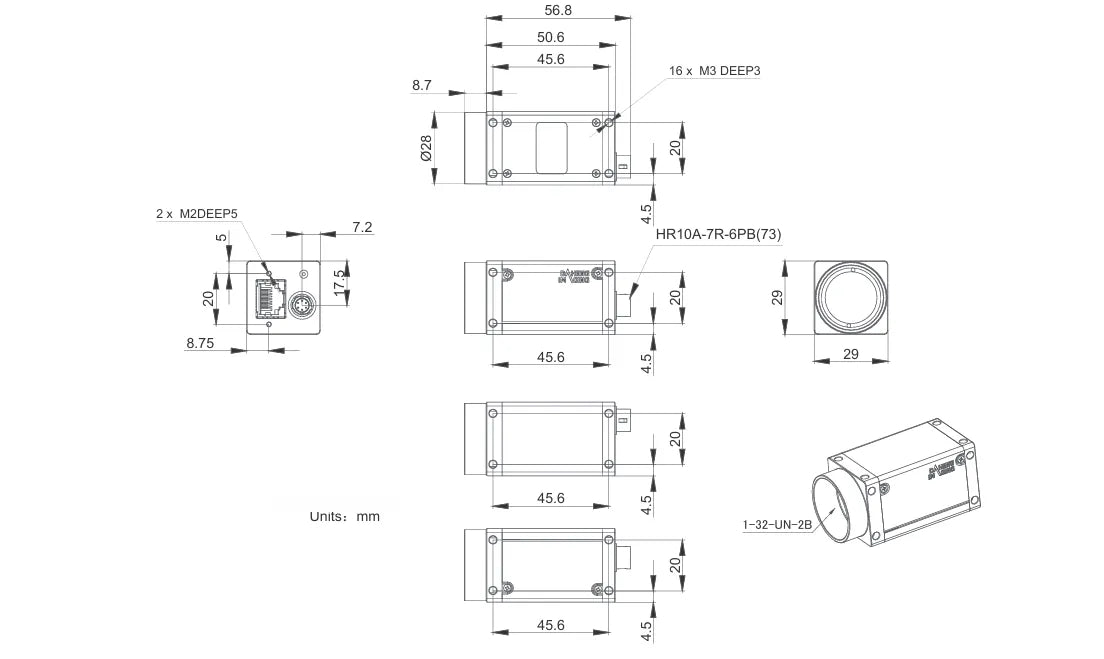 ME2S-1260-9GM-P-M01 Camera GigE Vision Mechanical drawing 4 ME2S-1260-9GM-P-M01 Camera GigE Vision Mechanical drawing 4