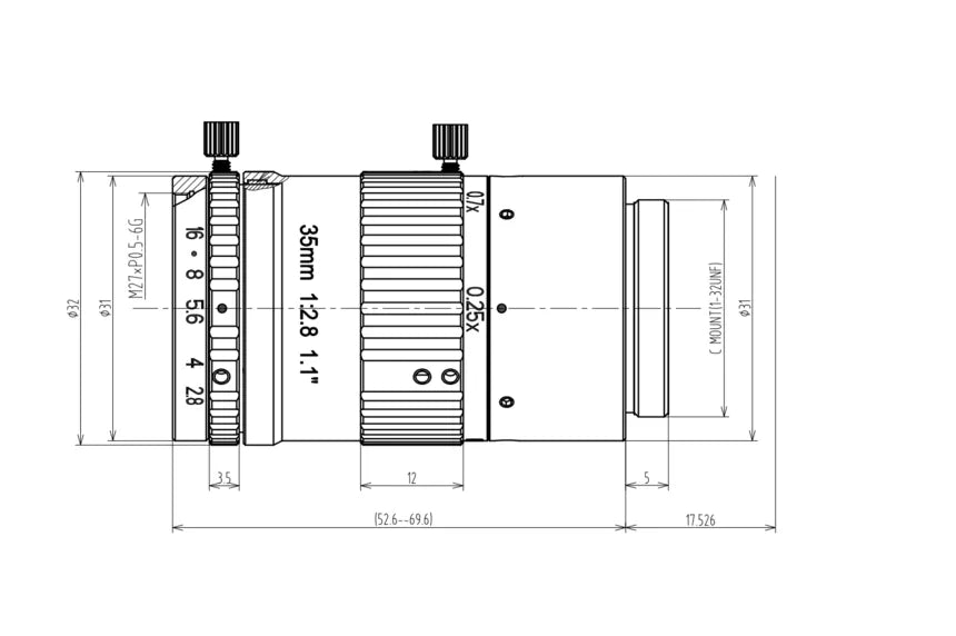 VA-LCM-12MP-35MM-F2.8-110-MACRO Lens C-mount Mechanical drawing 3 VA-LCM-12MP-35MM-F2.8-110-MACRO Lens C-mount Mechanical drawing 3