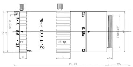 VA-LCM-12MP-75MM-F3.8-110-MACRO Lens C-mount Mechanical drawing 3 VA-LCM-12MP-75MM-F3.8-110-MACRO Lens C-mount Mechanical drawing 3