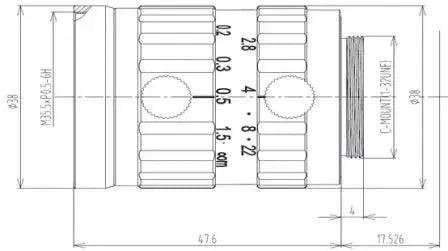 VA-LCM-20MP-35MM-F2.8-110 Lens C-mount Mechanical drawing 3 VA-LCM-20MP-35MM-F2.8-110 Lens C-mount Mechanical drawing 3