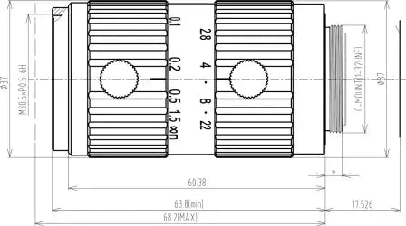 VA-LCM-25MP-25MM-F2.8-110 Lens C-mount Mechanical drawing 3 VA-LCM-25MP-25MM-F2.8-110 Lens C-mount Mechanical drawing 3