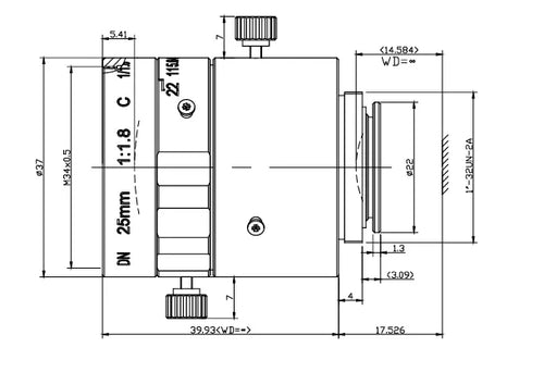 VA-LCM-6MP-25MM-F1.8-018-IC Lens C-mount Mechanical drawing 2 VA-LCM-6MP-25MM-F1.8-018-IC Lens C-mount Mechanical drawing 2