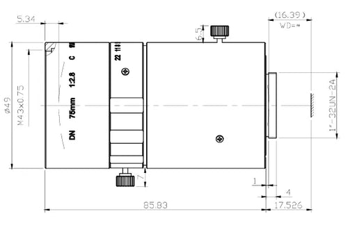 VA-LCM-6MP-75MM-F2.8-018-IC Lens C-mount Mechanical drawing 2 VA-LCM-6MP-75MM-F2.8-018-IC Lens C-mount Mechanical drawing 2