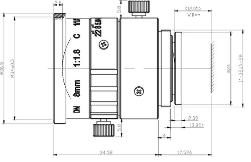 VA-LCM-6MP-8MM-F1.8-018-IC Lens C-mount Mechanical drawing 2 VA-LCM-6MP-8MM-F1.8-018-IC Lens C-mount Mechanical drawing 2