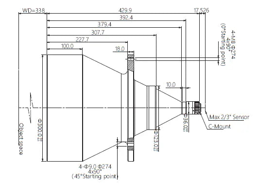 VA-LCM-TC-0-0.044X-WD338-015 Lens telecentric Mechanical drawing 3 VA-LCM-TC-0-0.044X-WD338-015 Lens telecentric Mechanical drawing 3
