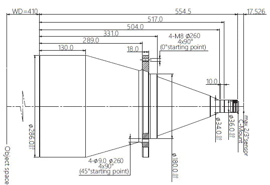 VA-LCM-TC-0-0.048X-WD410-015 Lens telecentric Mechanical drawing 3 VA-LCM-TC-0-0.048X-WD410-015 Lens telecentric Mechanical drawing 3