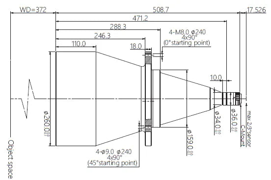 VA-LCM-TC-0-0.053X-WD373-015 Lens telecentric Mechanical drawing 3 VA-LCM-TC-0-0.053X-WD373-015 Lens telecentric Mechanical drawing 3