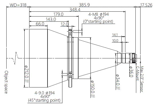VA-LCM-TC-0-0.067X-WD318-015 Lens telecentric Mechanical drawing 3 VA-LCM-TC-0-0.067X-WD318-015 Lens telecentric Mechanical drawing 3