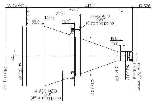 VA-LCM-TC-0-0.06X-WD330-015 Lens telecentric Mechanical drawing 3 VA-LCM-TC-0-0.06X-WD330-015 Lens telecentric Mechanical drawing 3