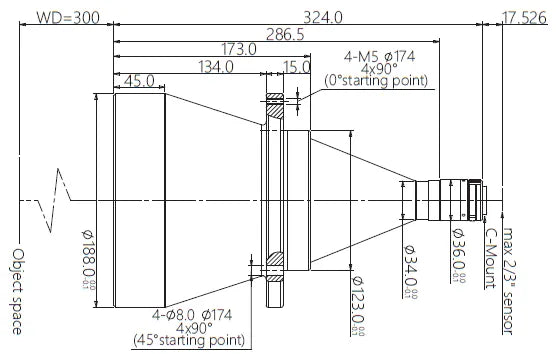 VA-LCM-TC-0-0.076X-WD300-015 Lens telecentric Mechanical drawing 3 VA-LCM-TC-0-0.076X-WD300-015 Lens telecentric Mechanical drawing 3