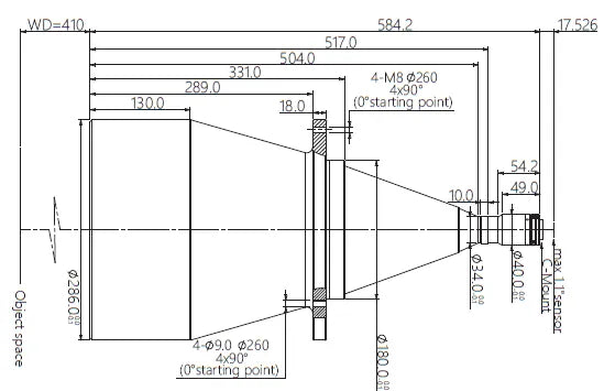 VA-LCM-TC-0-0.077X-WD410-110 Lens telecentric Mechanical drawing 3 VA-LCM-TC-0-0.077X-WD410-110 Lens telecentric Mechanical drawing 3