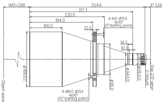 VA-LCM-TC-0-0.084X-WD288-015 Lens telecentric Mechanical drawing 3 VA-LCM-TC-0-0.084X-WD288-015 Lens telecentric Mechanical drawing 3
