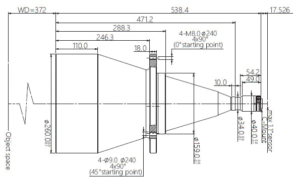 VA-LCM-TC-0-0.085X-WD372-110 Lens telecentric Mechanical drawing 3 VA-LCM-TC-0-0.085X-WD372-110 Lens telecentric Mechanical drawing 3