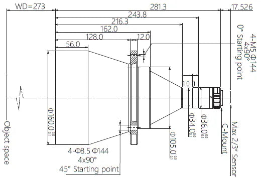 VA-LCM-TC-0-0.095X-WD273-015 Lens telecentric Mechanical drawing 3 VA-LCM-TC-0-0.095X-WD273-015 Lens telecentric Mechanical drawing 3