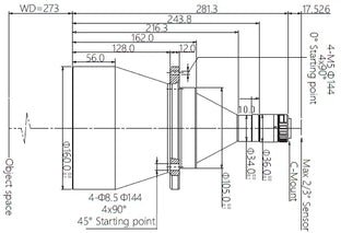VA-LCM-TC-0-0.095X-WD273-015 Lens telecentric Mechanical drawing 3 VA-LCM-TC-0-0.095X-WD273-015 Lens telecentric Mechanical drawing 3