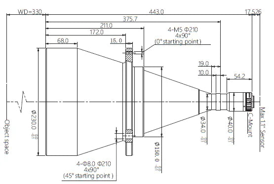 VA-LCM-TC-0-0.097X-WD330-110 Lens telecentric Mechanical drawing 3 VA-LCM-TC-0-0.097X-WD330-110 Lens telecentric Mechanical drawing 3
