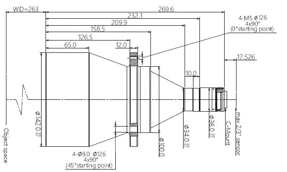 VA-LCM-TC-0-0.104X-WD263-015 Lens telecentric Mechanical drawing 3 VA-LCM-TC-0-0.104X-WD263-015 Lens telecentric Mechanical drawing 3