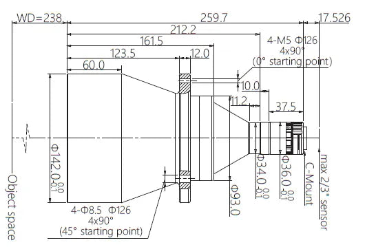 VA-LCM-TC-0-0.114X-WD238-015 Lens telecentric Mechanical drawing 3 VA-LCM-TC-0-0.114X-WD238-015 Lens telecentric Mechanical drawing 3