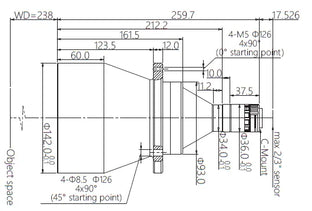 VA-LCM-TC-0-0.114X-WD238-015 Lens telecentric Mechanical drawing 3 VA-LCM-TC-0-0.114X-WD238-015 Lens telecentric Mechanical drawing 3