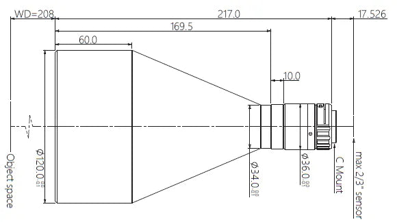 VA-LCM-TC-0-0.127X-WD208-015 Lens telecentric Mechanical drawing 3 VA-LCM-TC-0-0.127X-WD208-015 Lens telecentric Mechanical drawing 3