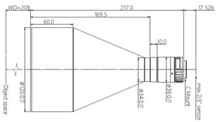 VA-LCM-TC-0-0.127X-WD208-015 Lens telecentric Mechanical drawing 3 VA-LCM-TC-0-0.127X-WD208-015 Lens telecentric Mechanical drawing 3