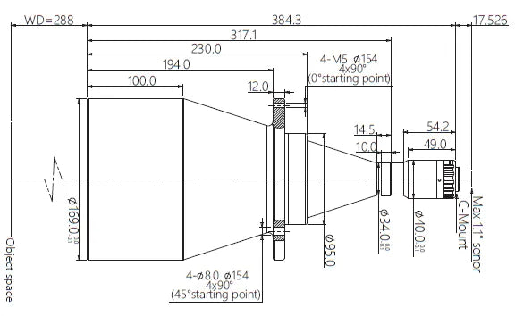 VA-LCM-TC-0-0.135X-WD288-110 Lens telecentric Mechanical drawing 3 VA-LCM-TC-0-0.135X-WD288-110 Lens telecentric Mechanical drawing 3