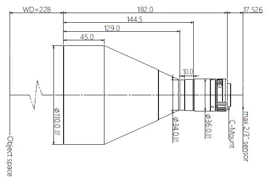 VA-LCM-TC-0-0.142X-WD228-015 Lens telecentric Mechanical drawing 3 VA-LCM-TC-0-0.142X-WD228-015 Lens telecentric Mechanical drawing 3