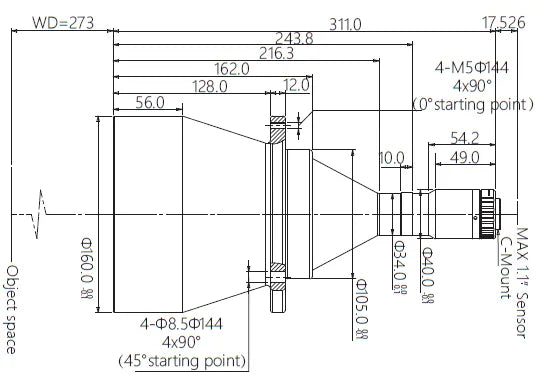 VA-LCM-TC-0-0.153X-WD273-110 Lens telecentric Mechanical drawing 3 VA-LCM-TC-0-0.153X-WD273-110 Lens telecentric Mechanical drawing 3