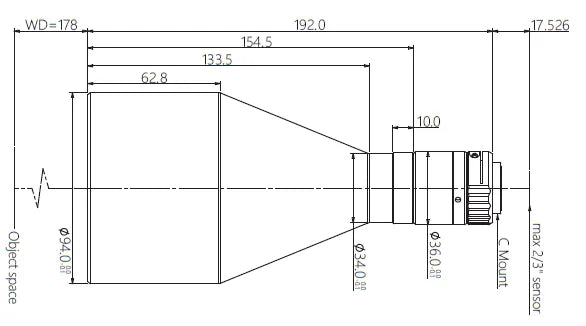 VA-LCM-TC-0-0.158X-WD178-015 Lens telecentric Mechanical drawing 3 VA-LCM-TC-0-0.158X-WD178-015 Lens telecentric Mechanical drawing 3