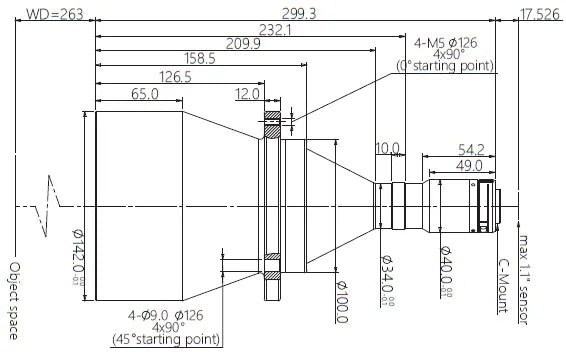 VA-LCM-TC-0-0.167X-WD263-110 Lens telecentric Mechanical drawing 3 VA-LCM-TC-0-0.167X-WD263-110 Lens telecentric Mechanical drawing 3