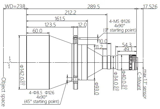 VA-LCM-TC-0-0.184X-WD238-110 Lens telecentric Mechanical drawing 3 VA-LCM-TC-0-0.184X-WD238-110 Lens telecentric Mechanical drawing 3