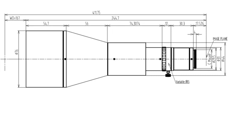 VA-LCM-TC-0-0.188X-WD167-015 Lens telecentric Mechanical drawing 3 VA-LCM-TC-0-0.188X-WD167-015 Lens telecentric Mechanical drawing 3