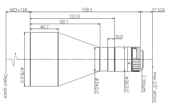 VA-LCM-TC-0-0.204X-WD138-015 Lens telecentric Mechanical drawing 3 VA-LCM-TC-0-0.204X-WD138-015 Lens telecentric Mechanical drawing 3
