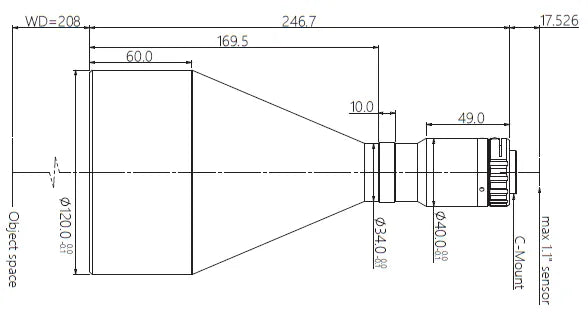VA-LCM-TC-0-0.204X-WD208-110 Lens telecentric Mechanical drawing 3 VA-LCM-TC-0-0.204X-WD208-110 Lens telecentric Mechanical drawing 3
