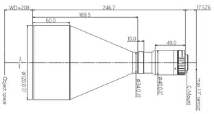 VA-LCM-TC-0-0.204X-WD208-110 Lens telecentric Mechanical drawing 3 VA-LCM-TC-0-0.204X-WD208-110 Lens telecentric Mechanical drawing 3