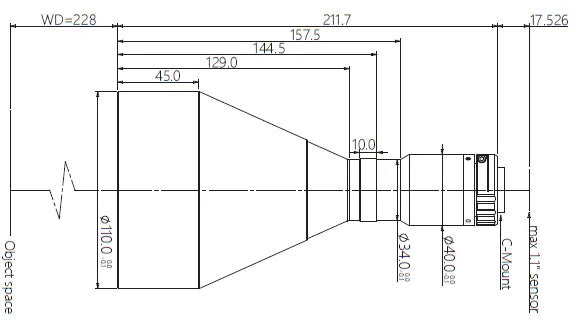 VA-LCM-TC-0-0.230X-WD228-110 Lens telecentric Mechanical drawing 3 VA-LCM-TC-0-0.230X-WD228-110 Lens telecentric Mechanical drawing 3
