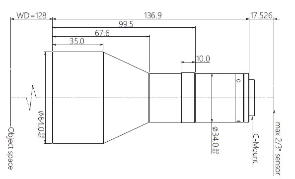 VA-LCM-TC-0-0.238X-WD128-015 Lens telecentric Mechanical drawing 3 VA-LCM-TC-0-0.238X-WD128-015 Lens telecentric Mechanical drawing 3