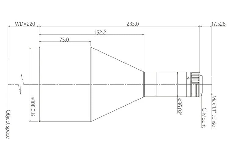 VA-LCM-TC-0-0.23X-WD220-110 Lens telecentric Mechanical drawing 3 VA-LCM-TC-0-0.23X-WD220-110 Lens telecentric Mechanical drawing 3