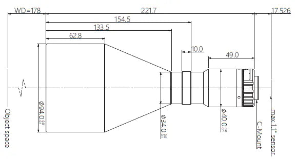 VA-LCM-TC-0-0.256X-WD178-110 Lens telecentric Mechanical drawing 3 VA-LCM-TC-0-0.256X-WD178-110 Lens telecentric Mechanical drawing 3