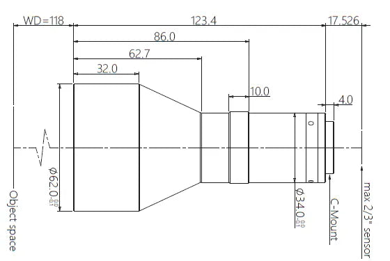 VA-LCM-TC-0-0.271X-WD118-015 Lens telecentric Mechanical drawing 3 VA-LCM-TC-0-0.271X-WD118-015 Lens telecentric Mechanical drawing 3