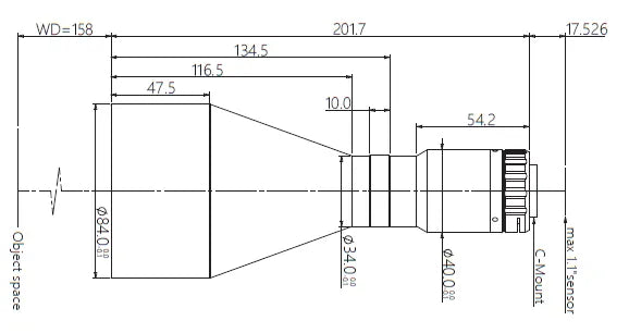 VA-LCM-TC-0-0.288X-WD158-110 Lens telecentric Mechanical drawing 3 VA-LCM-TC-0-0.288X-WD158-110 Lens telecentric Mechanical drawing 3