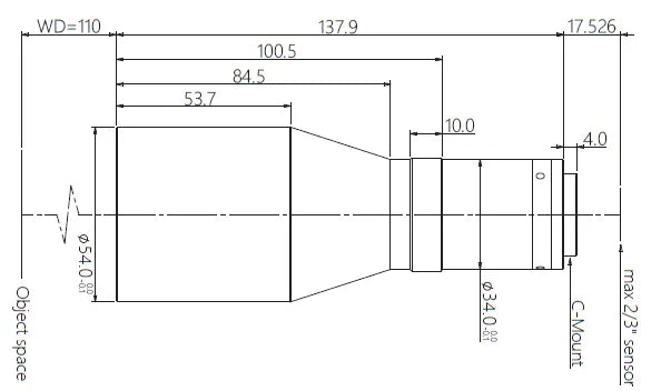 VA-LCM-TC-0-0.317X-WD110-015 Lens telecentric Mechanical drawing 3 VA-LCM-TC-0-0.317X-WD110-015 Lens telecentric Mechanical drawing 3