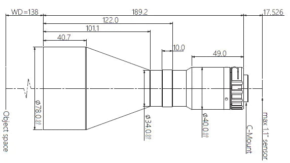 VA-LCM-TC-0-0.329X-WD138-110 Lens telecentric Mechanical drawing 3 VA-LCM-TC-0-0.329X-WD138-110 Lens telecentric Mechanical drawing 3