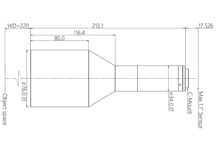 VA-LCM-TC-0-0.367X-WD220-110 Lens telecentric Mechanical drawing 3 VA-LCM-TC-0-0.367X-WD220-110 Lens telecentric Mechanical drawing 3