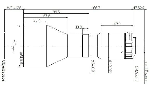 VA-LCM-TC-0-0.383X-WD128-110 Lens telecentric Mechanical drawing 3 VA-LCM-TC-0-0.383X-WD128-110 Lens telecentric Mechanical drawing 3