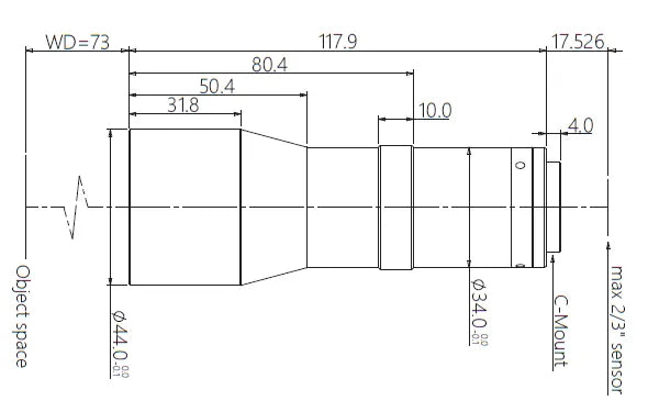 VA-LCM-TC-0-0.438X-WD73-015 Lens telecentric Mechanical drawing 3 VA-LCM-TC-0-0.438X-WD73-015 Lens telecentric Mechanical drawing 3