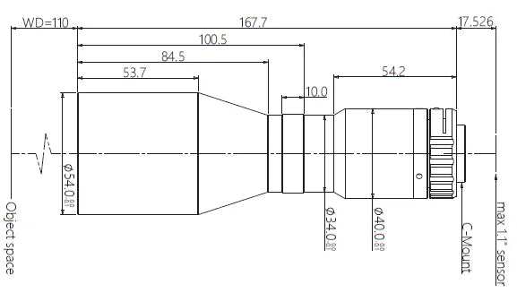 VA-LCM-TC-0-0.511X-WD110-110 Lens telecentric Mechanical drawing 3 VA-LCM-TC-0-0.511X-WD110-110 Lens telecentric Mechanical drawing 3