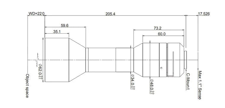 VA-LCM-TC-0-0.5X-WD220-110 Lens telecentric Mechanical drawing 3 VA-LCM-TC-0-0.5X-WD220-110 Lens telecentric Mechanical drawing 3