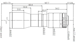 VA-LCM-TC-0-0.708X-WD73-110 Lens telecentric Mechanical drawing 3 VA-LCM-TC-0-0.708X-WD73-110 Lens telecentric Mechanical drawing 3
